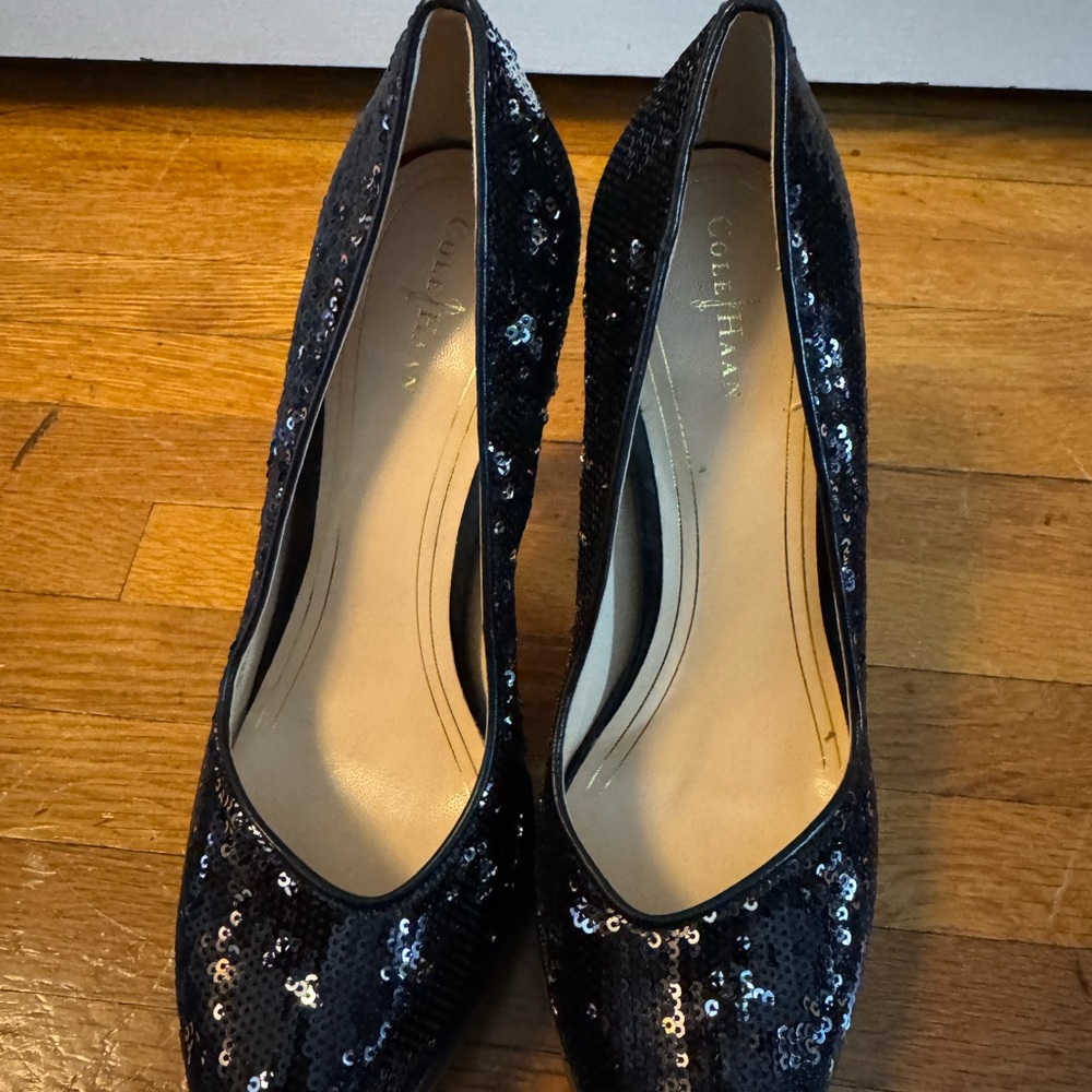 Cole Haan Black Sequin Heels Size 9B. Never worn!